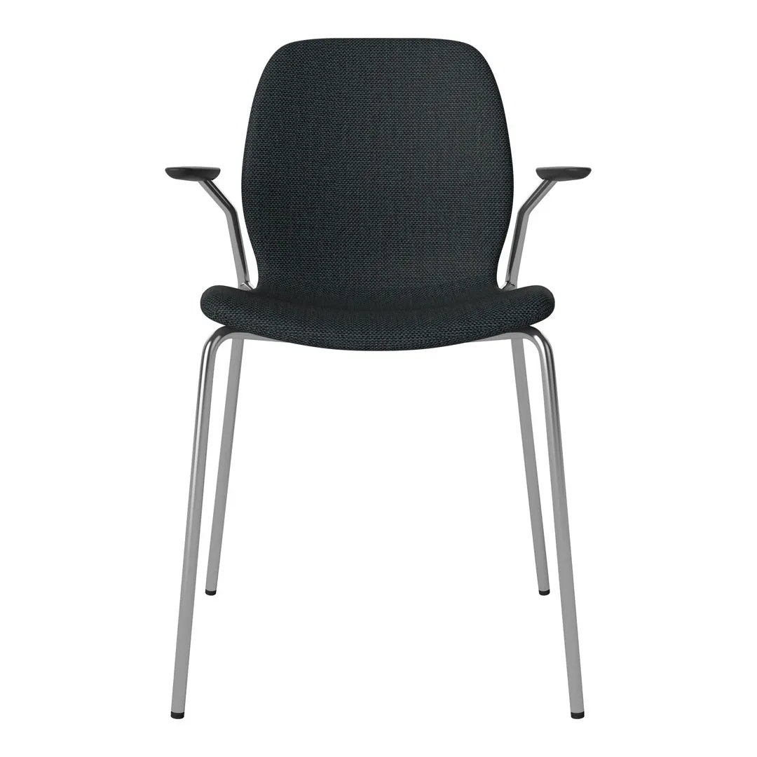 Seed Dining Chair w/ Open Arms - Upholstered -  Chrome Base