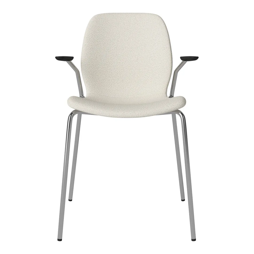 Seed Dining Chair w/ Open Arms - Upholstered -  Chrome Base