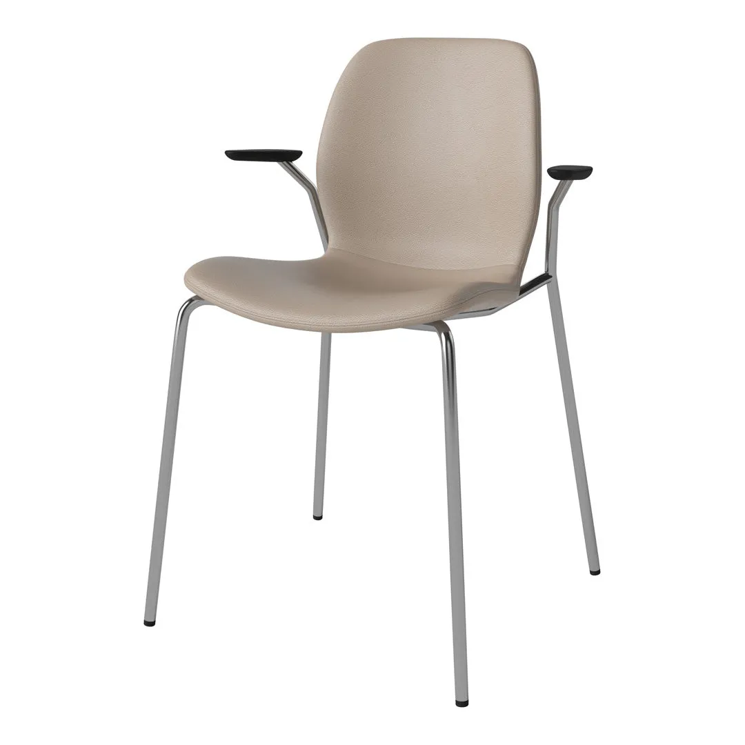 Seed Dining Chair w/ Open Arms - Upholstered -  Chrome Base