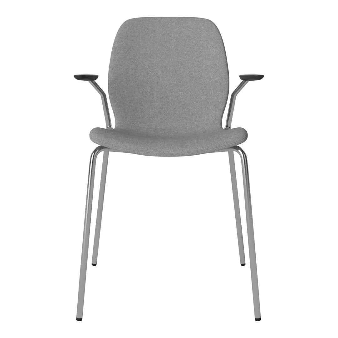 Seed Dining Chair w/ Open Arms - Upholstered -  Chrome Base