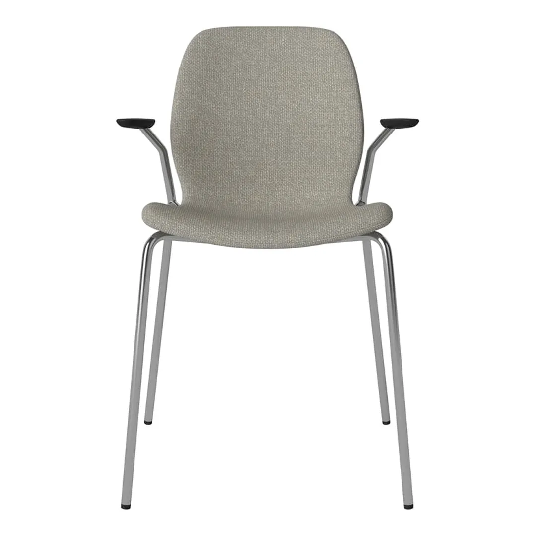 Seed Dining Chair w/ Open Arms - Upholstered -  Chrome Base