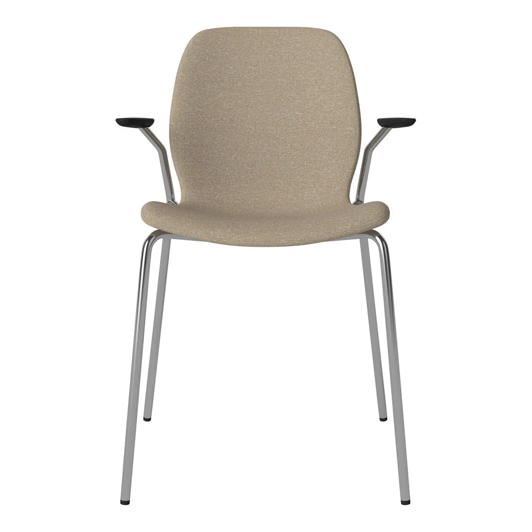 Seed Dining Chair w/ Open Arms - Upholstered -  Chrome Base