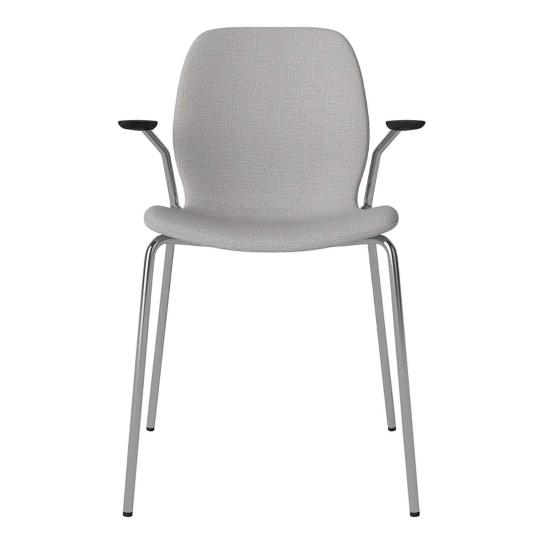 Seed Dining Chair w/ Open Arms - Upholstered -  Chrome Base