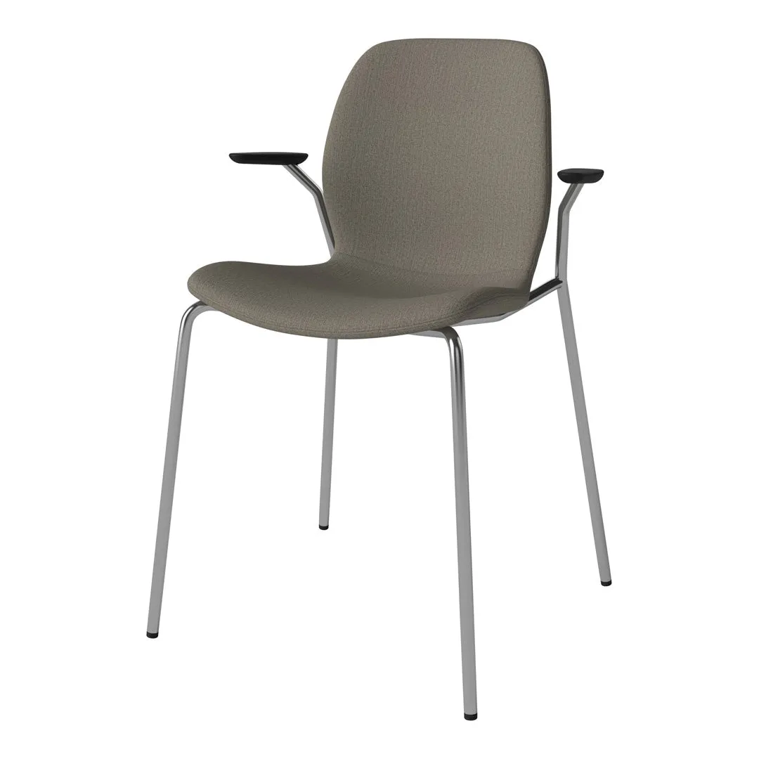 Seed Dining Chair w/ Open Arms - Upholstered -  Chrome Base