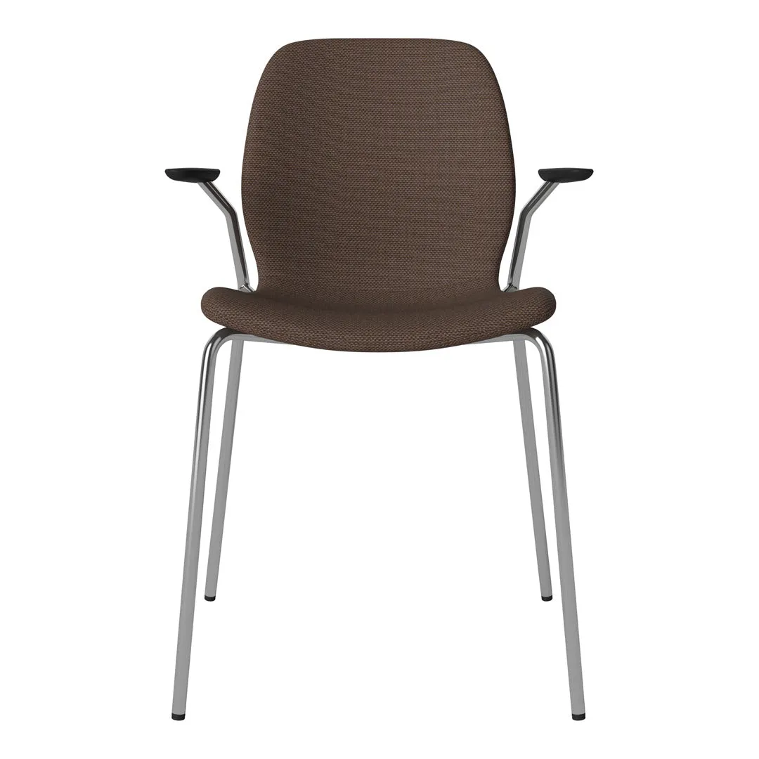 Seed Dining Chair w/ Open Arms - Upholstered -  Chrome Base