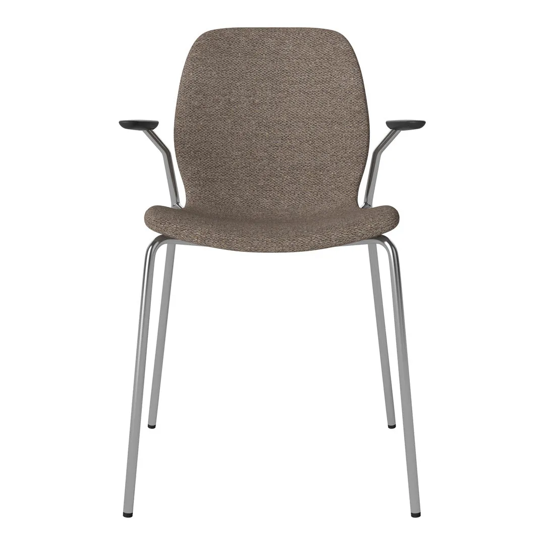 Seed Dining Chair w/ Open Arms - Upholstered -  Chrome Base