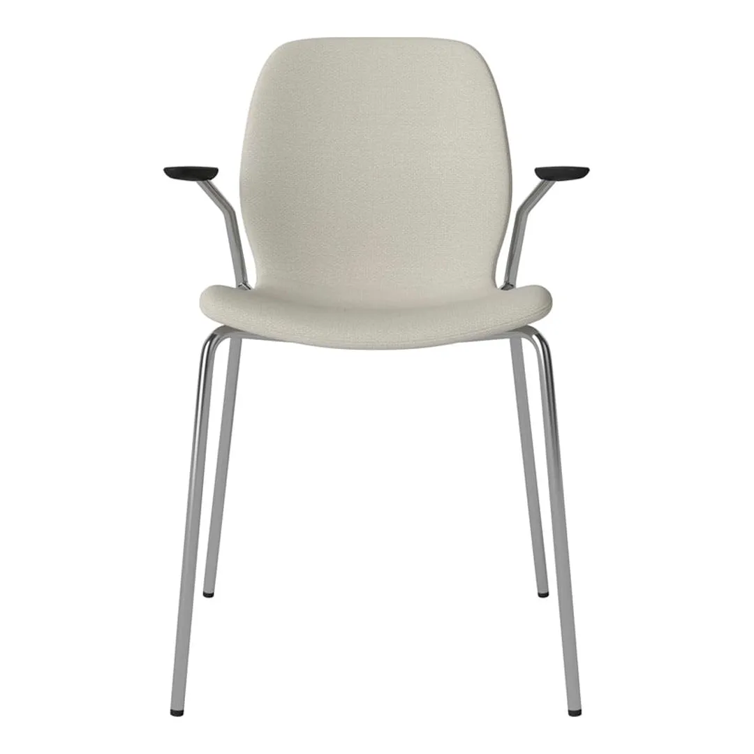 Seed Dining Chair w/ Open Arms - Upholstered -  Chrome Base