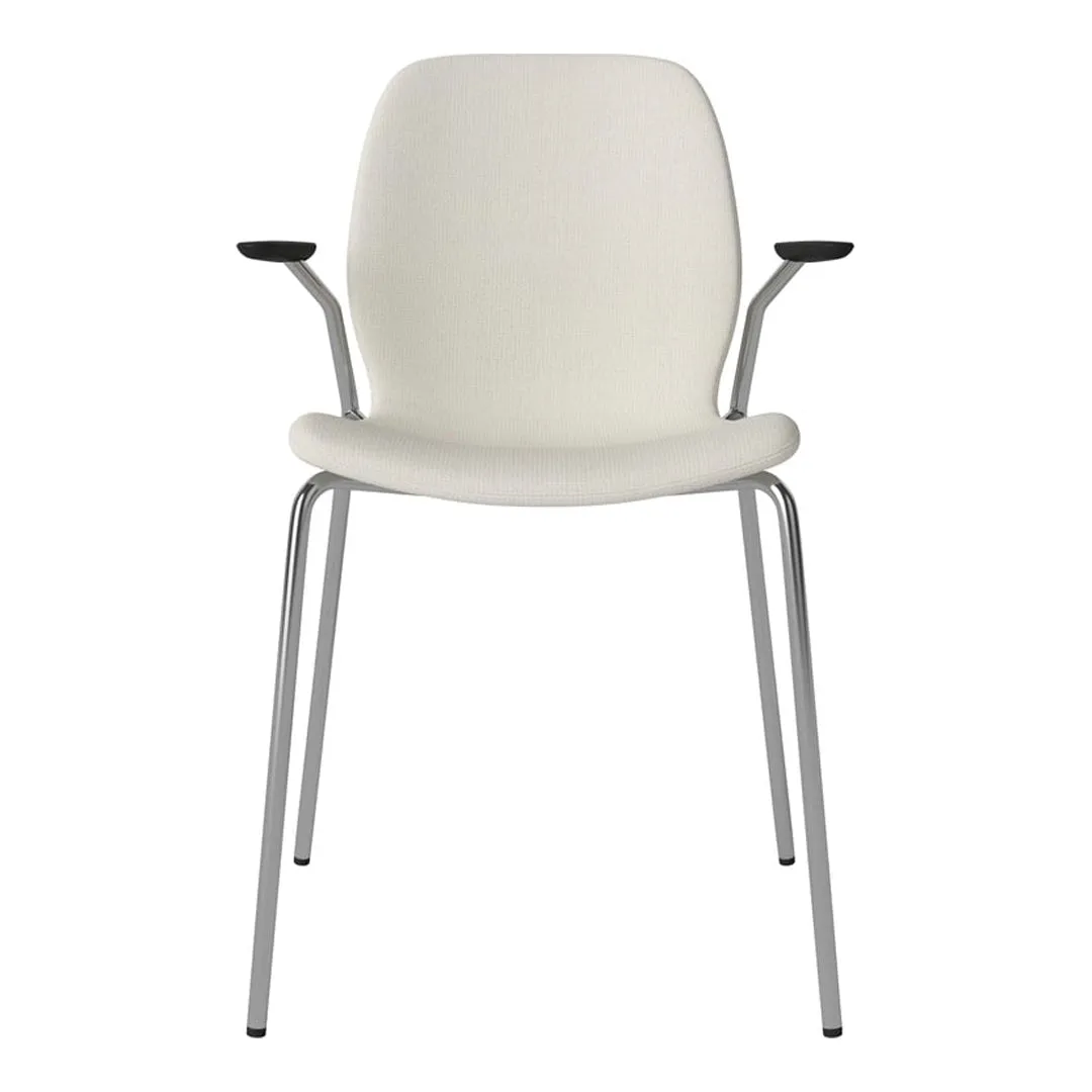 Seed Dining Chair w/ Open Arms - Upholstered -  Chrome Base