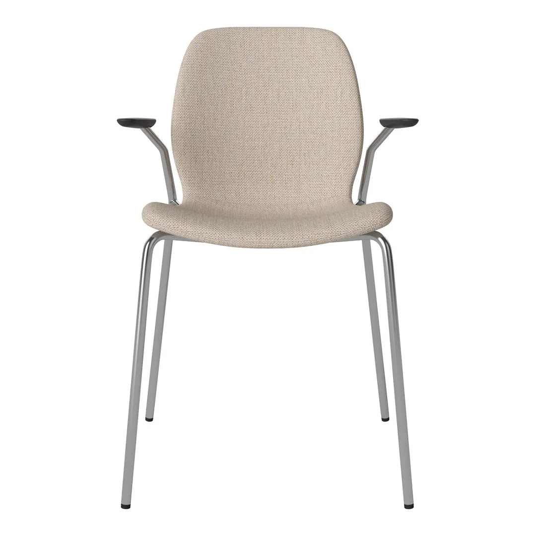 Seed Dining Chair w/ Open Arms - Upholstered -  Chrome Base