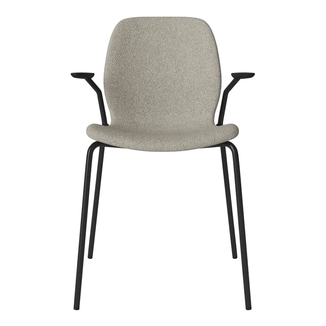 Seed Dining Chair w/ Open Arms - Upholstered -  Steel Base, Black Lacquered