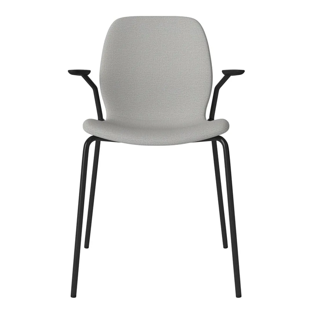 Seed Dining Chair w/ Open Arms - Upholstered -  Steel Base, Black Lacquered