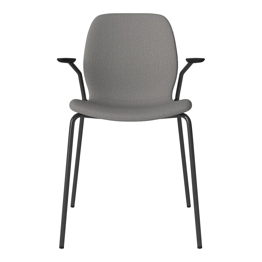 Seed Dining Chair w/ Open Arms - Upholstered -  Steel Base, Black Lacquered