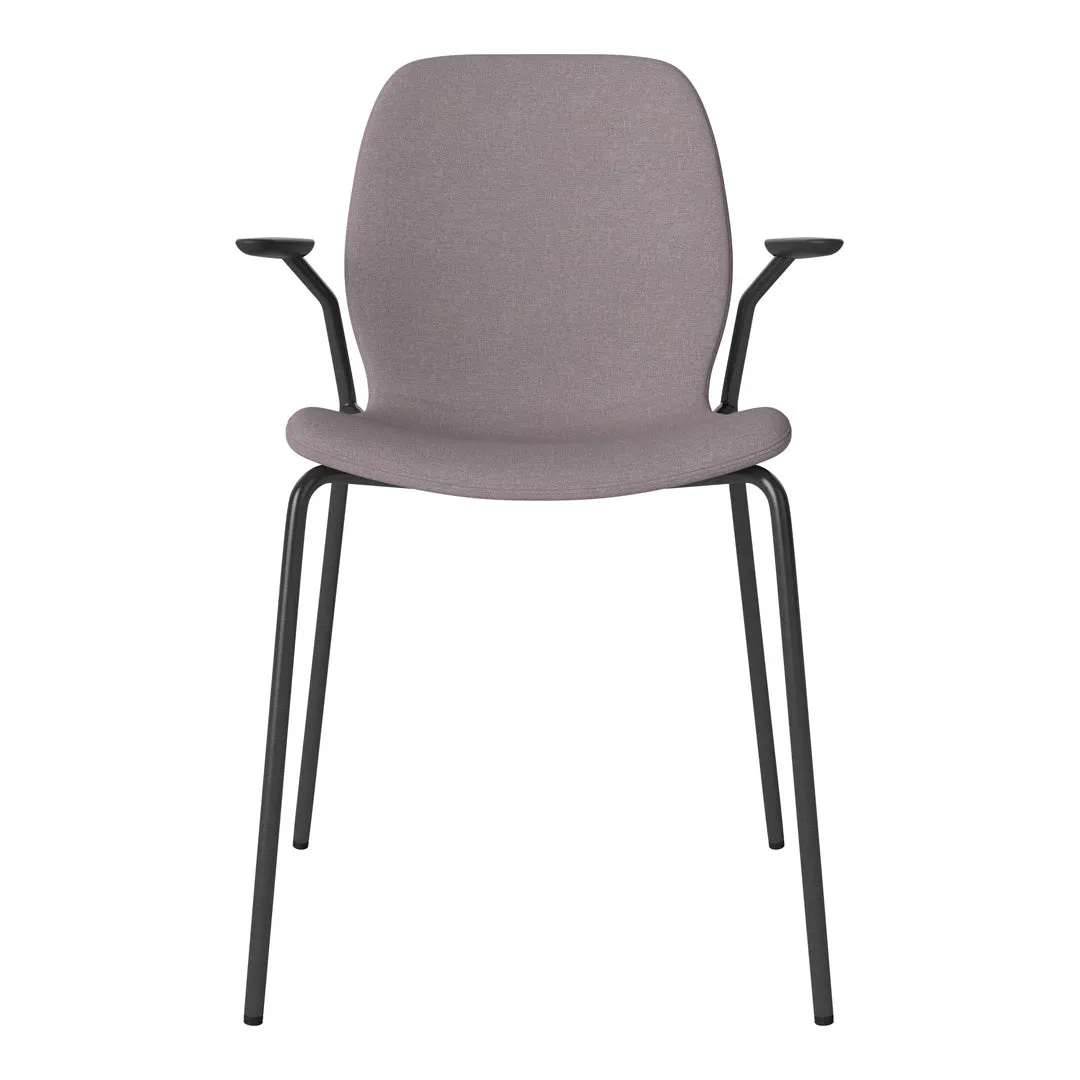 Seed Dining Chair w/ Open Arms - Upholstered -  Steel Base, Black Lacquered