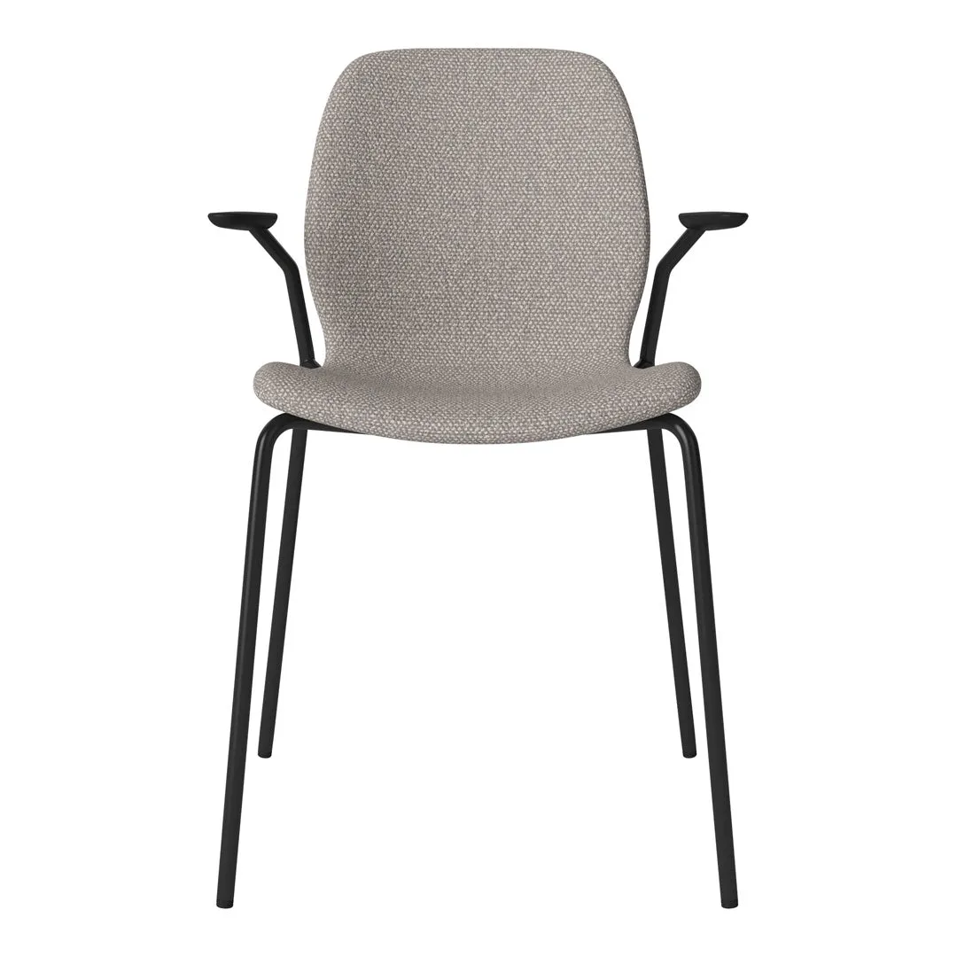 Seed Dining Chair w/ Open Arms - Upholstered -  Steel Base, Black Lacquered