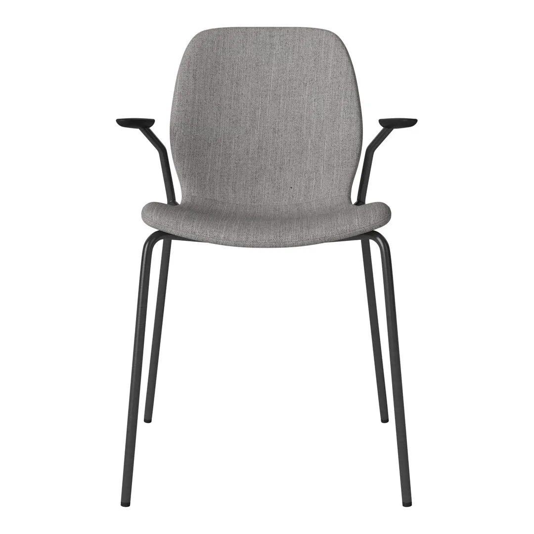 Seed Dining Chair w/ Open Arms - Upholstered -  Steel Base, Black Lacquered