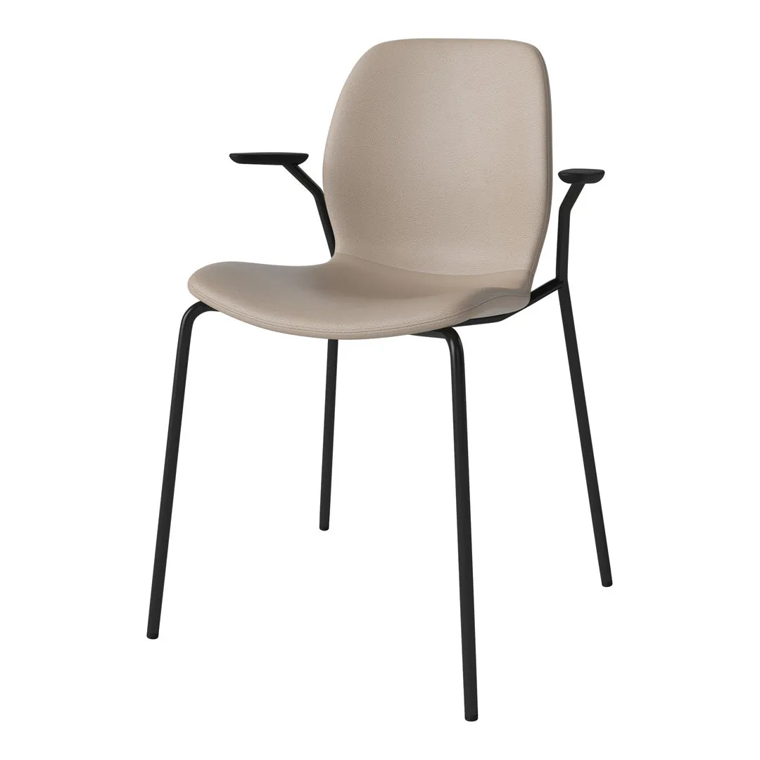 Seed Dining Chair w/ Open Arms - Upholstered -  Steel Base, Black Lacquered