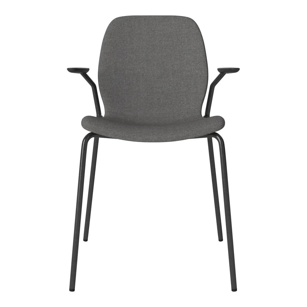 Seed Dining Chair w/ Open Arms - Upholstered -  Steel Base, Black Lacquered