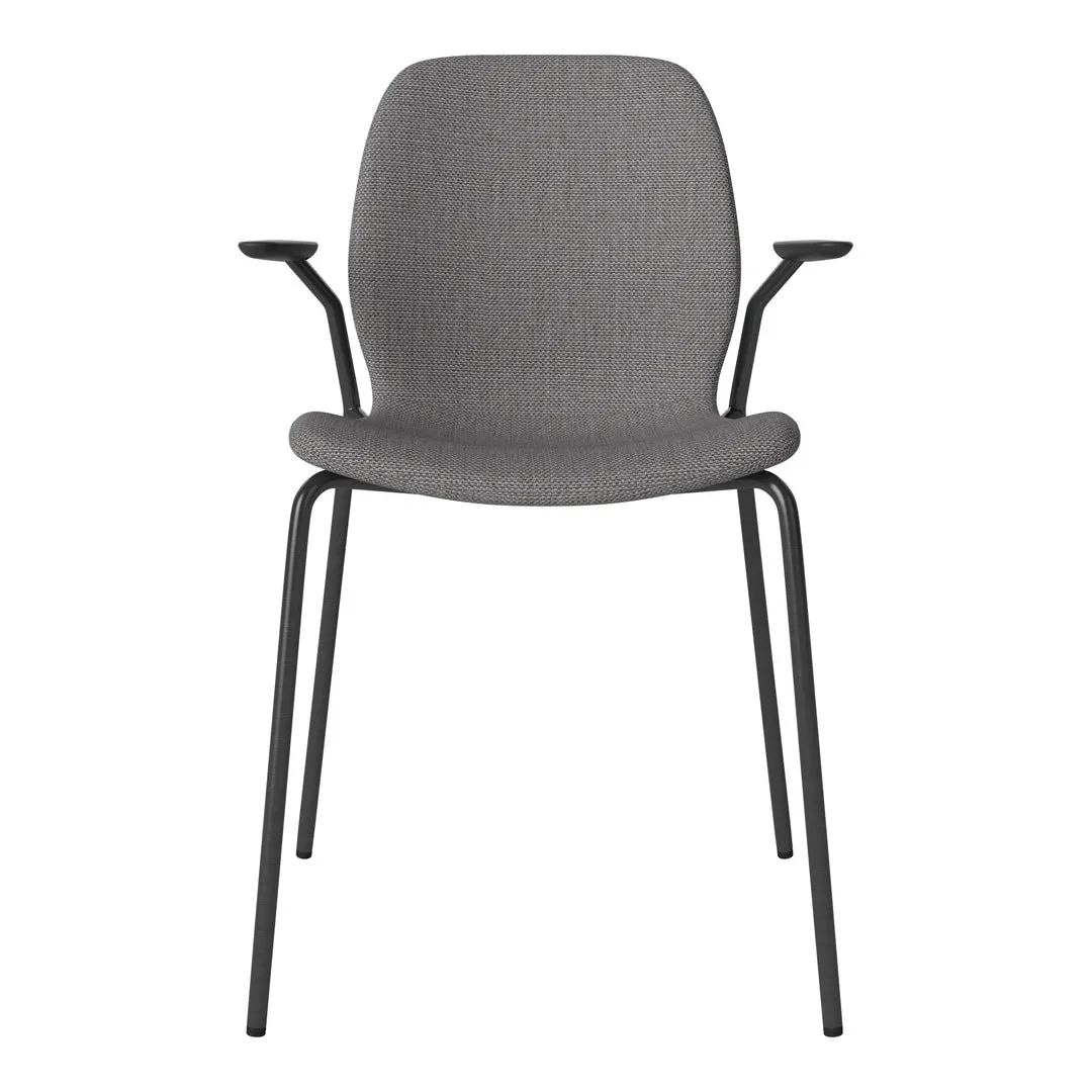 Seed Dining Chair w/ Open Arms - Upholstered -  Steel Base, Black Lacquered