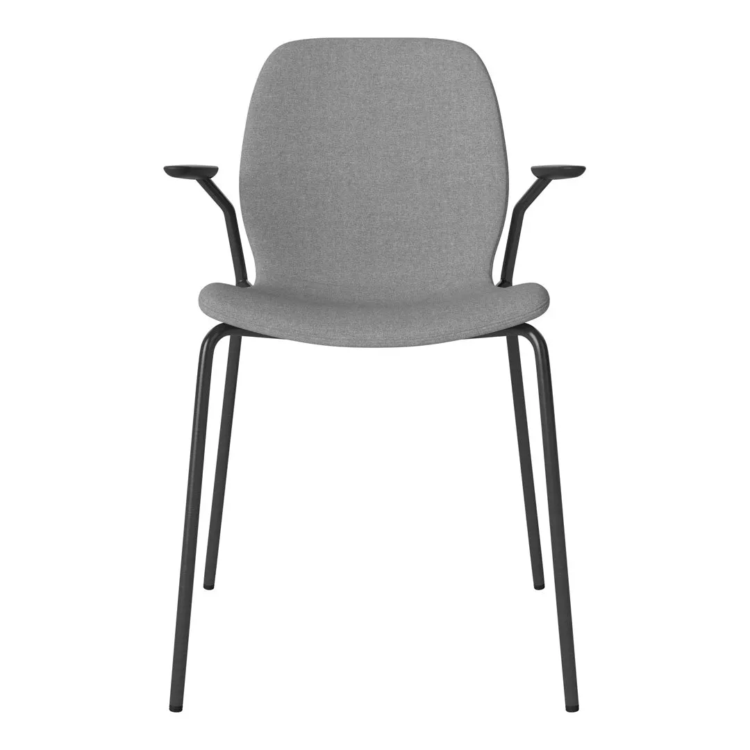 Seed Dining Chair w/ Open Arms - Upholstered -  Steel Base, Black Lacquered