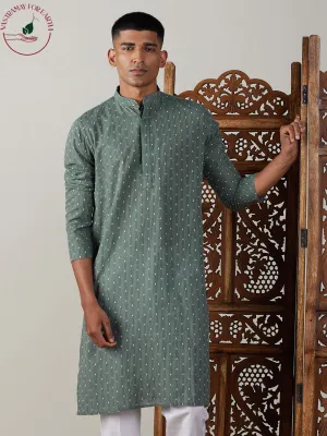 SHVAAS By VASTRAMAY Men's Green cotton Jacquard Kurta