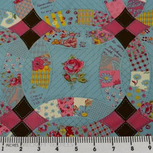 Sky Floral Patchwork Circles Cotton Print