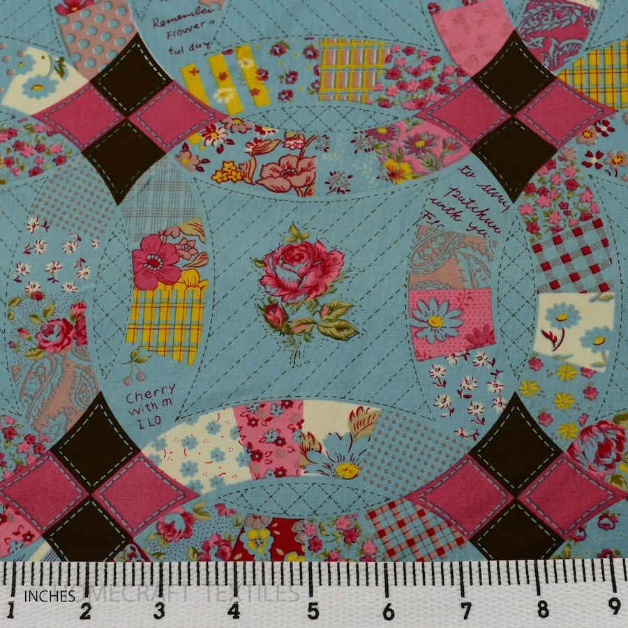 Sky Floral Patchwork Circles Cotton Print