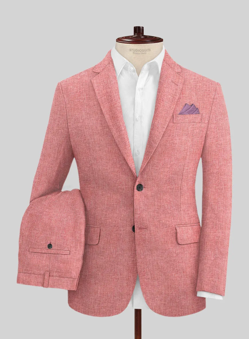 Solbiati Herringbone Coral Red Linen Suit