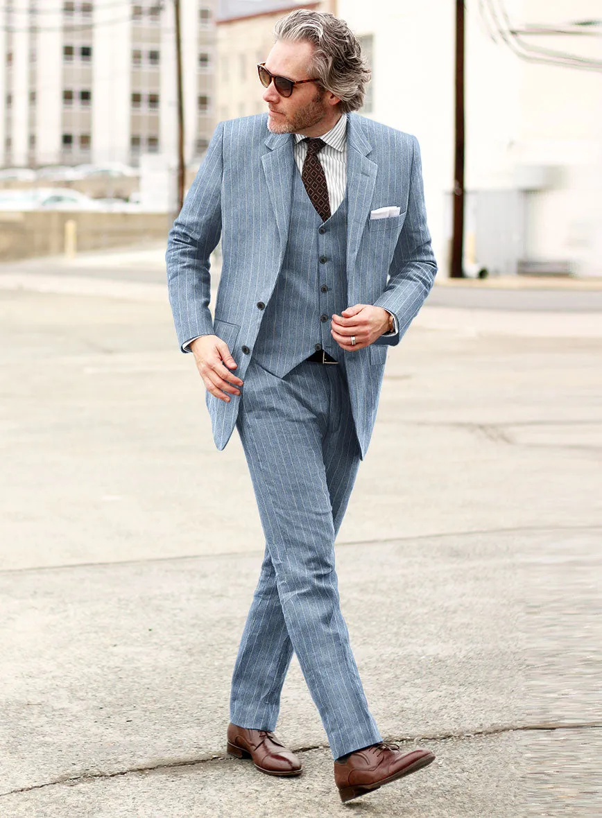 Solbiati Light Blue Stripe Linen Suit