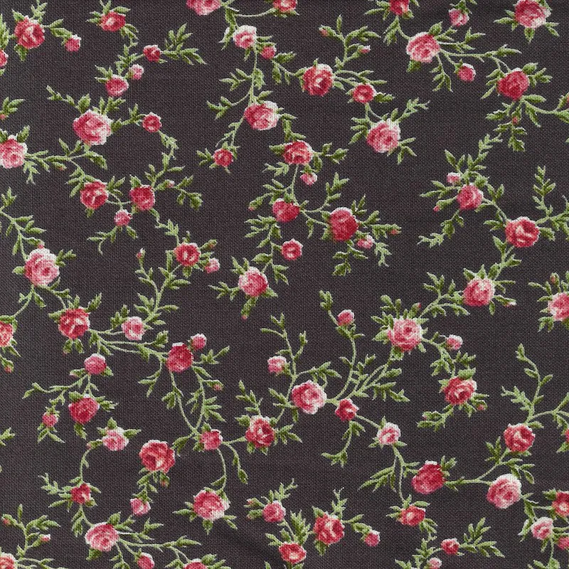 Stof Fabrics Rosie's Summer Floral Vines on Dark Grey Cotton Prints