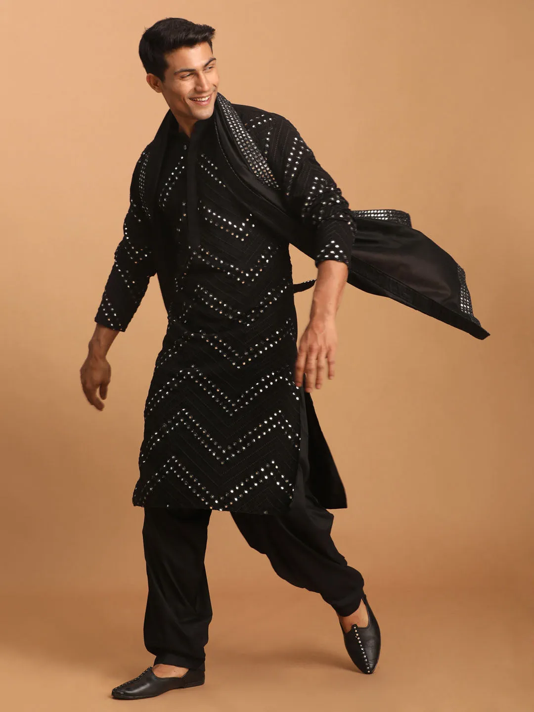 Vastramay Black Mirror Work Kurta Set