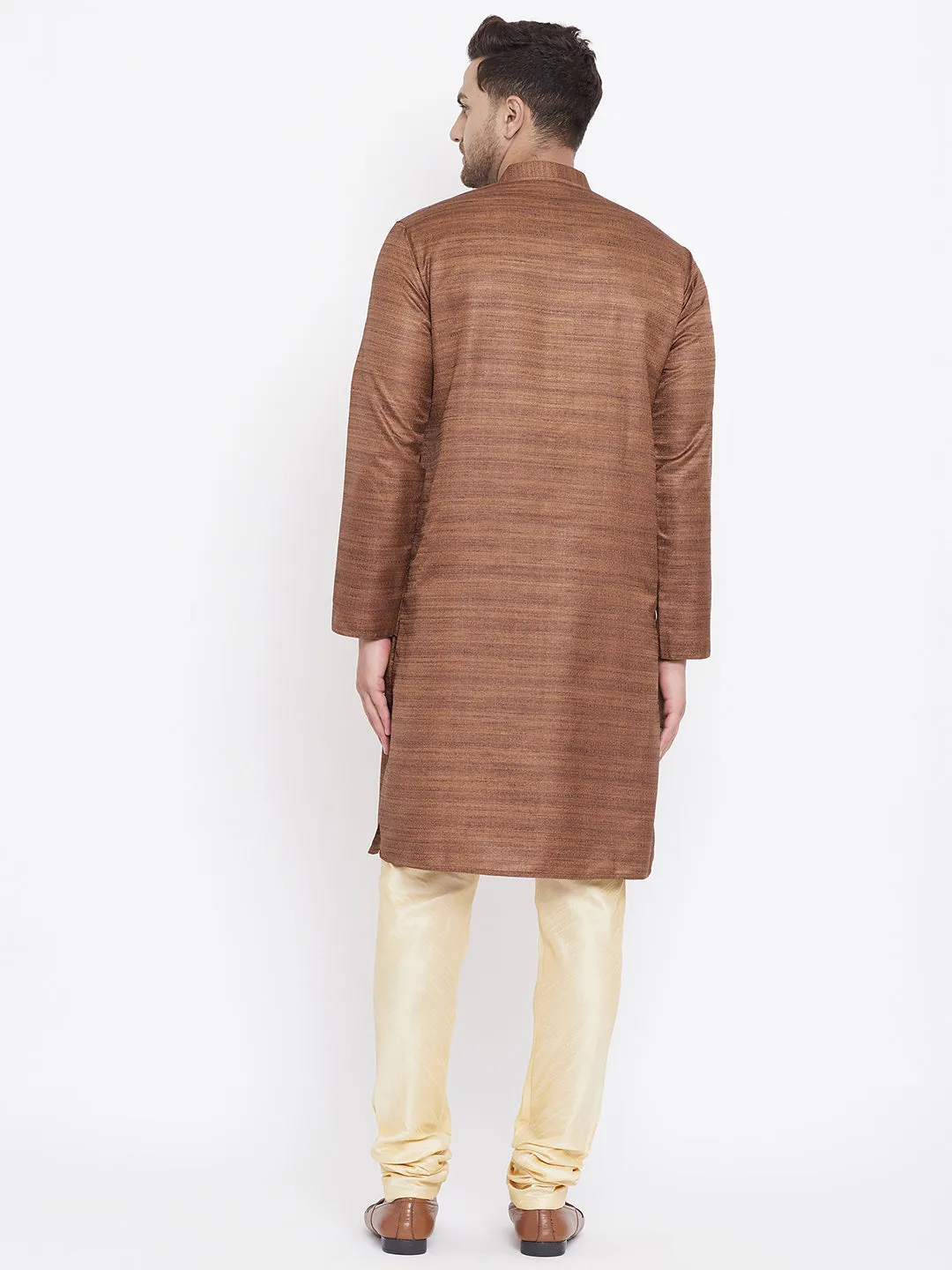 VASTRAMAY Men's Coffee Brown Silk Kurta Set