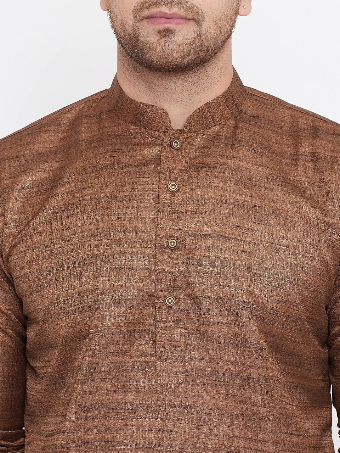 VASTRAMAY Men's Coffee Brown Silk Kurta Set