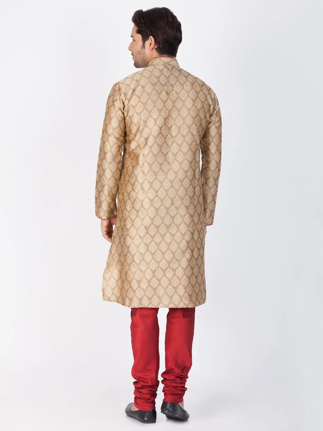 Vastramay Silk Blend Beige Baap Beta Kurta Pyjama set