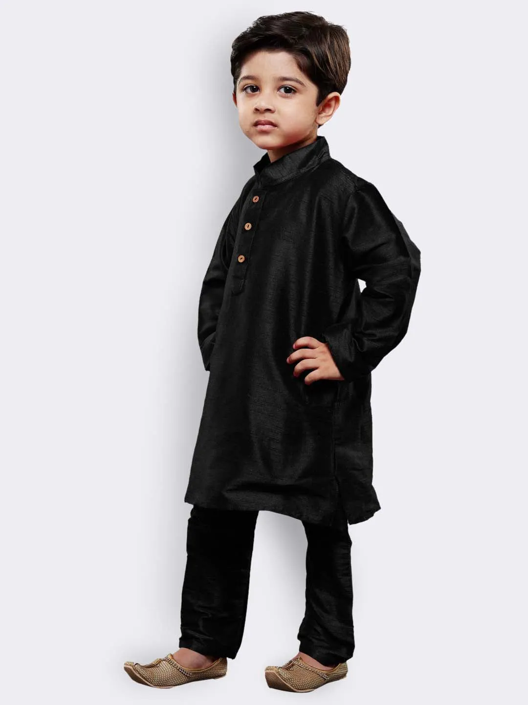 Vastramay Silk Blend Black Baap Beta Kurta Pyjama Set