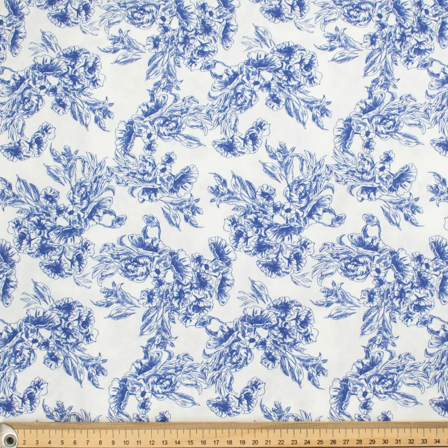 Victoria Blue Collection #06 Sketch Flower on White Cotton Prints