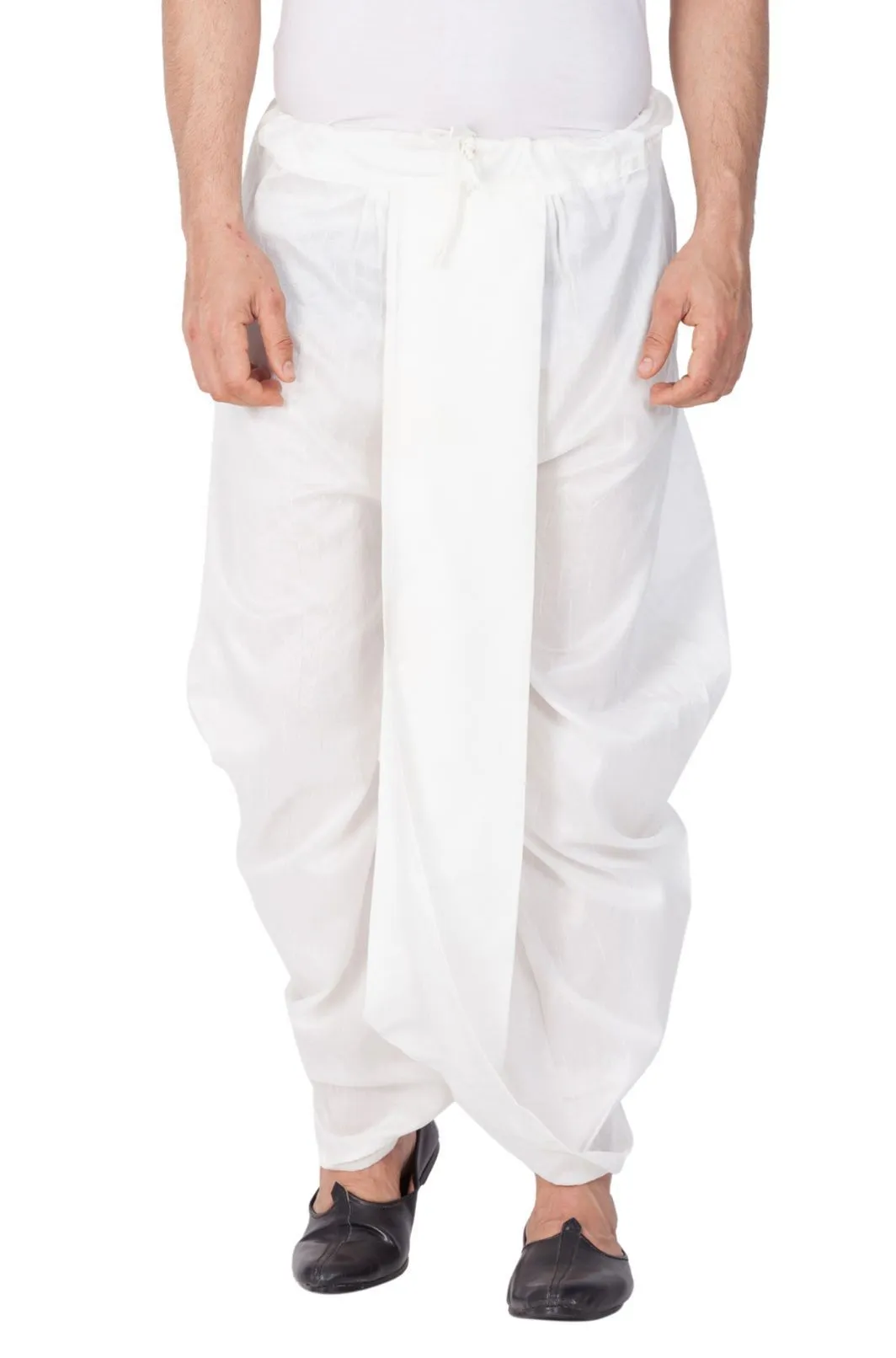 VM By VASTRAMAY Men's White Cotton Silk Blend Dhoti