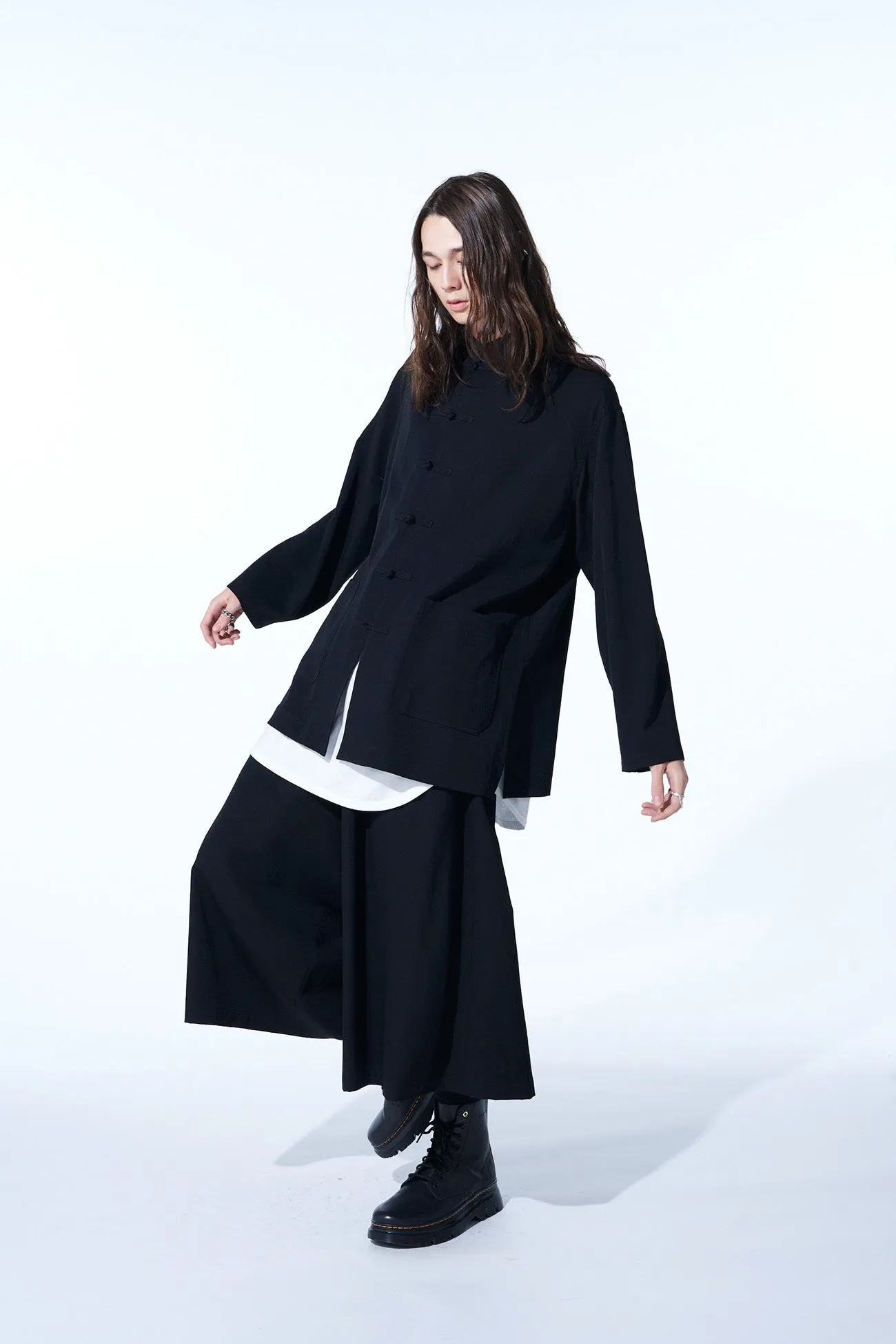 WASHER FINISHED WOOL GABARDINE CULOTTE PANTS