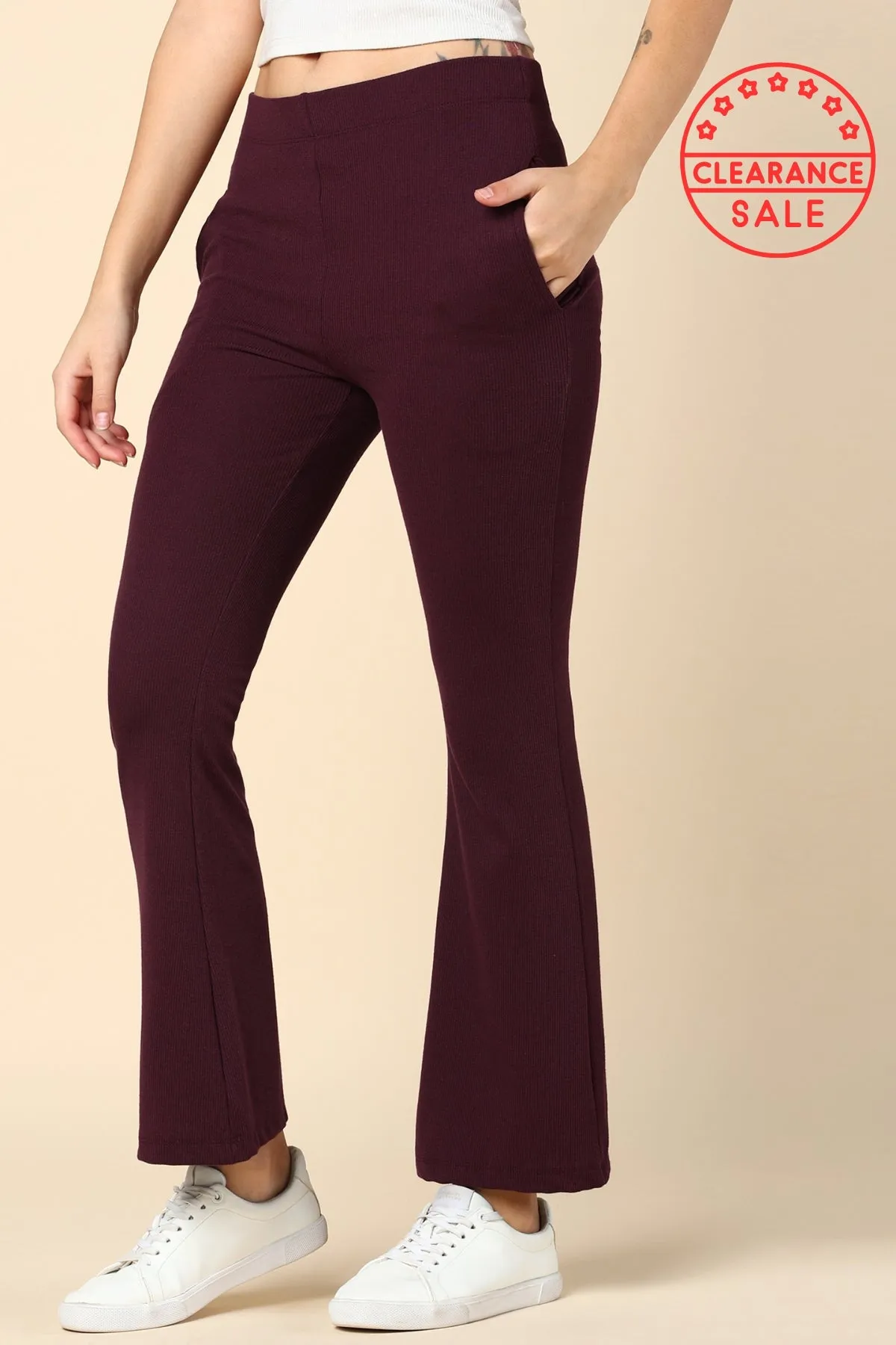 Wine Ribbed Pregnancy Lounge Pants with 2 Pockets