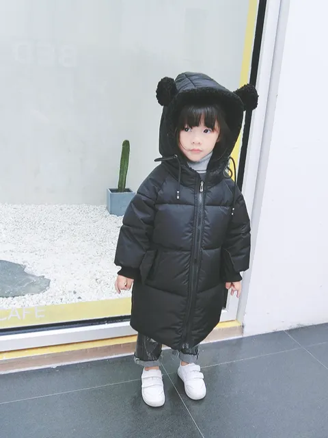 Winter jacket for girls Fur collar hooded Cartoon doll ornaments kids warm