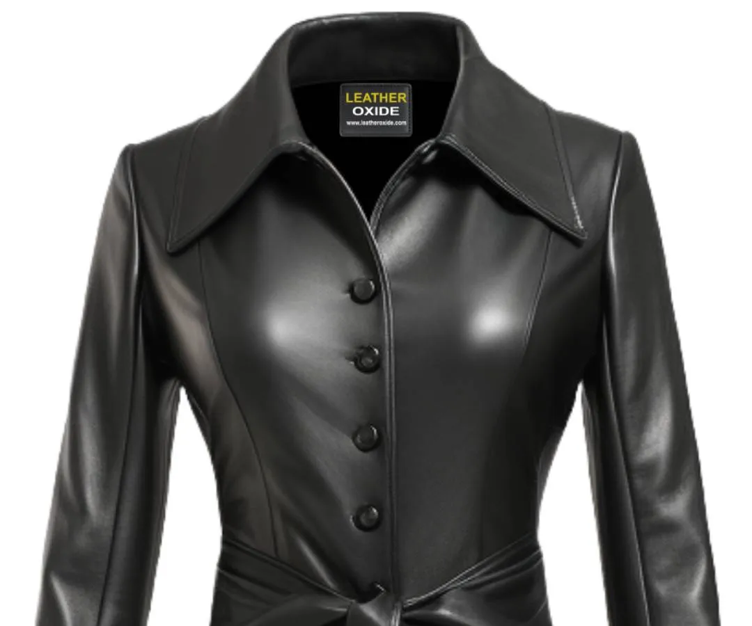 Women Black Leather Long Coat - Long Leather Coat