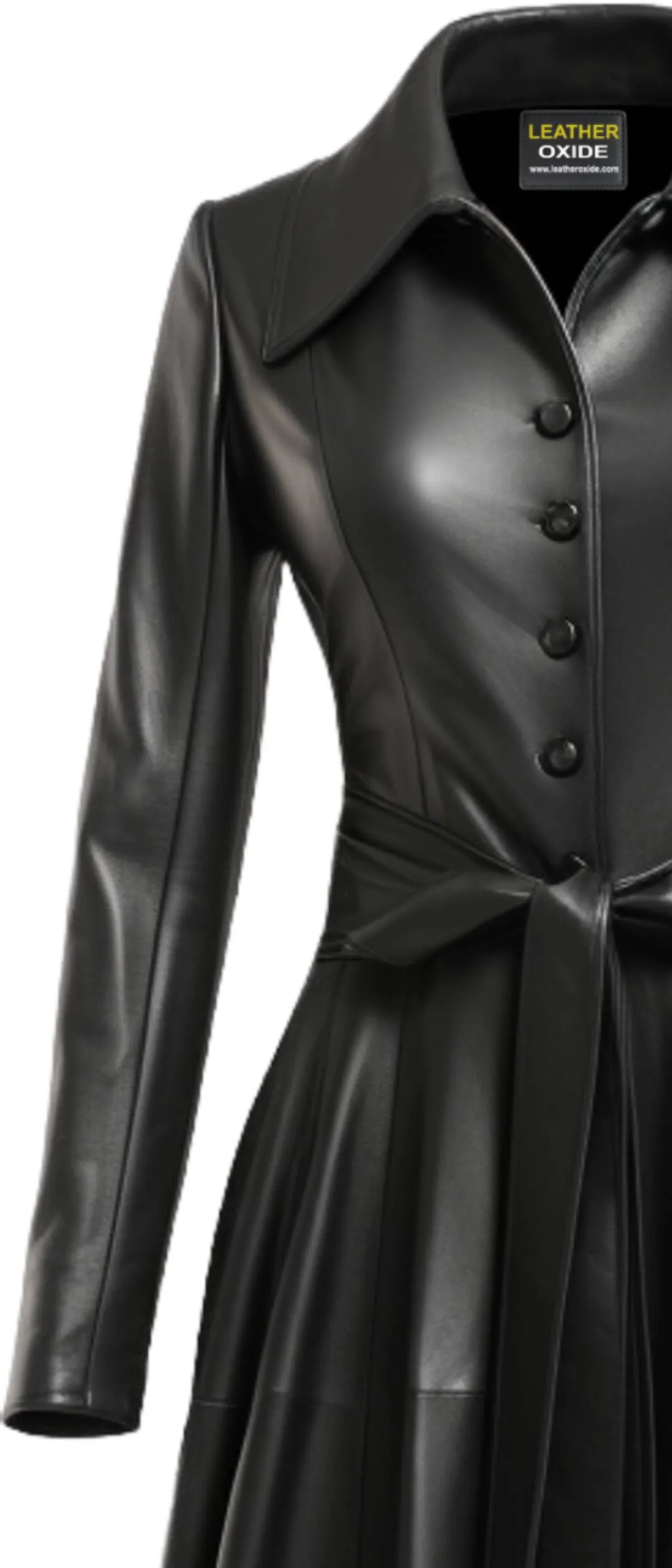 Women Black Leather Long Coat - Long Leather Coat