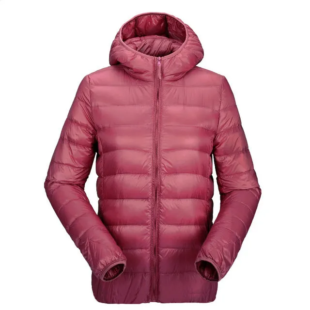 women ultra light down jacket hooded winter duck down jackets women slim long sleeve parka zipper coats 2017 AKITSUMA