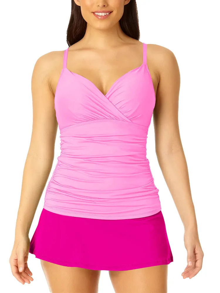 Women's 2 Piece Tummy Control Bathing Suit Ruched Tankini Tops with Swim Skirt Swimwear