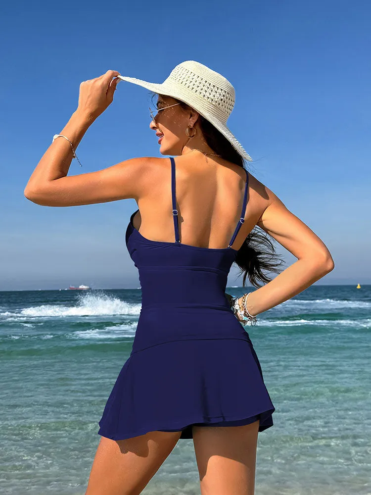 Women's 2 Piece Tummy Control Bathing Suit Ruched Tankini Tops with Swim Skirt Swimwear