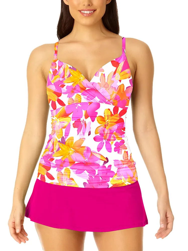 Women's 2 Piece Tummy Control Bathing Suit Ruched Tankini Tops with Swim Skirt Swimwear