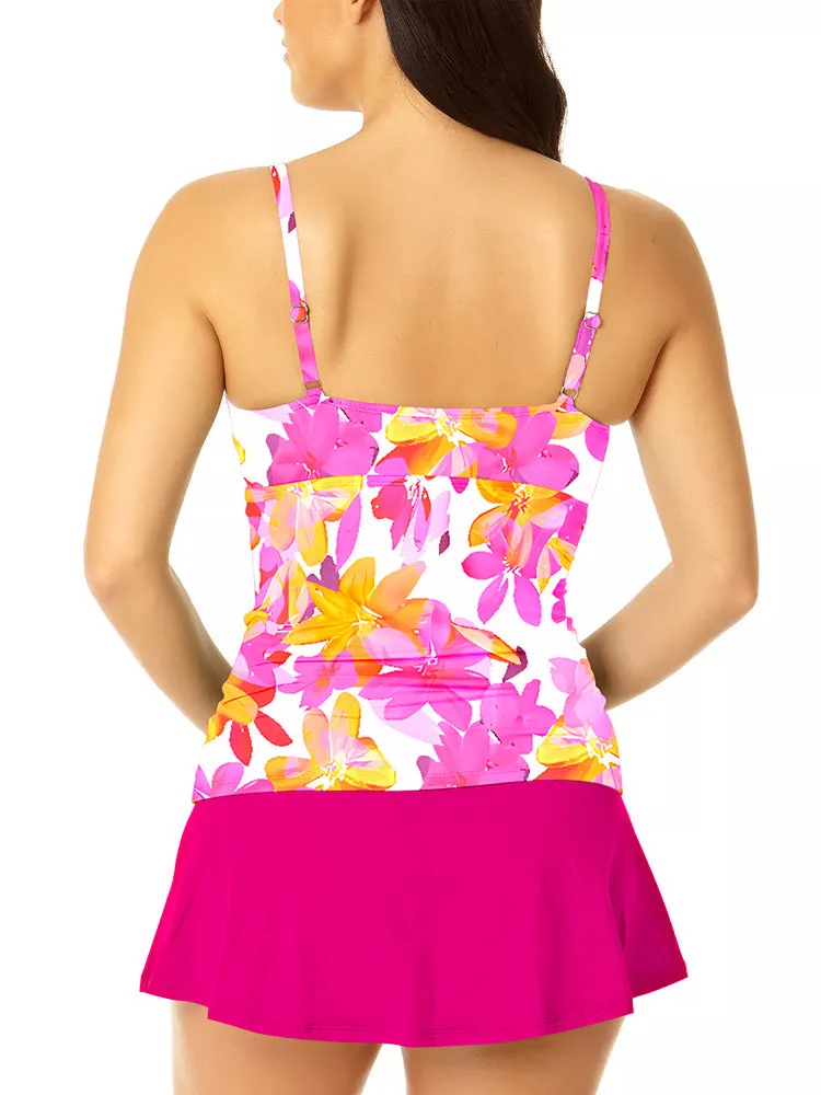 Women's 2 Piece Tummy Control Bathing Suit Ruched Tankini Tops with Swim Skirt Swimwear