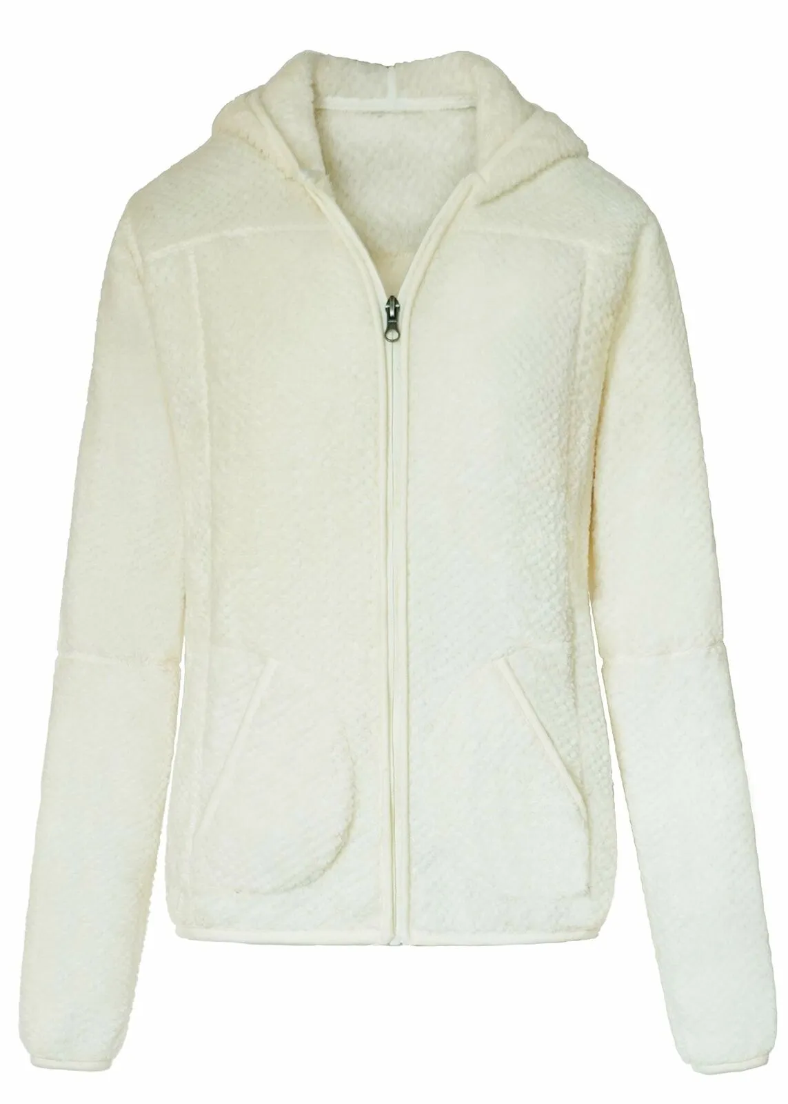 Women's Spring Autumn Jacquard Coral Fleece Tops Zip Hooded Jacket Sportswear