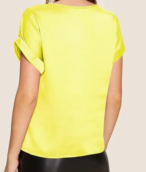 Yellow Cap Sleeve Boat Neck Top With Side Yoke