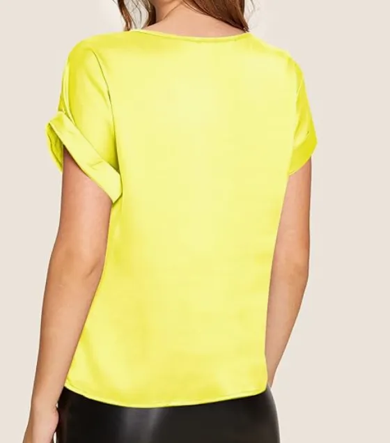 Yellow Cap Sleeve Boat Neck Top With Side Yoke